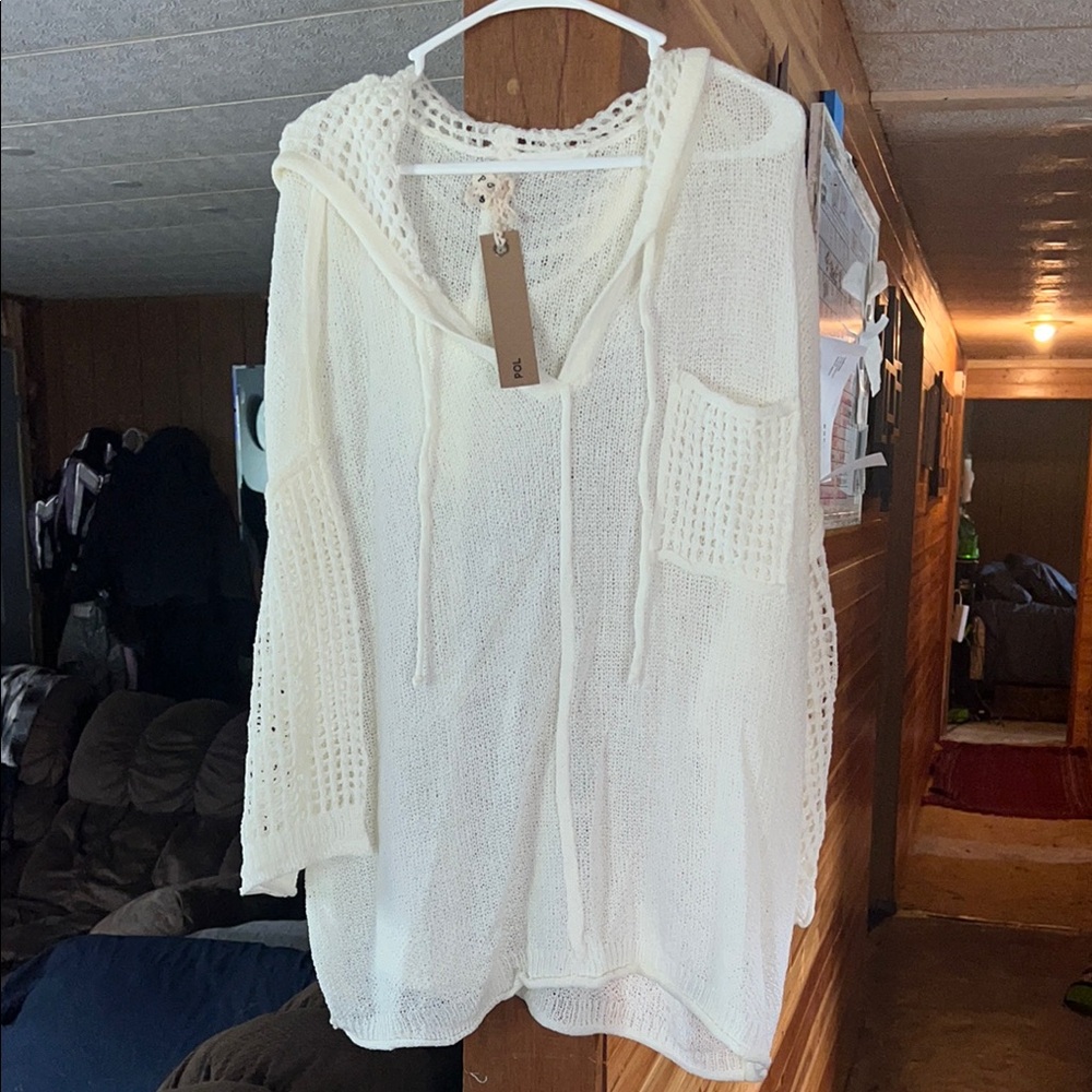 POL Cream Cardigan Sweater with Textured Knit